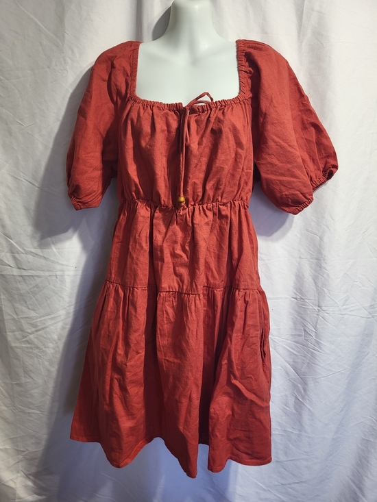Joe Fresh Dresses & Skirts - Joe Fresh Rust Red Puff-Sleeve Tiered Midi Dress, Size Large